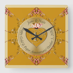 Cuadrado 1.ᵉʳ 50.º Reloj de Muro Ochre Dorado