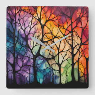 Cuadrado A través del reloj del muro de los árboles