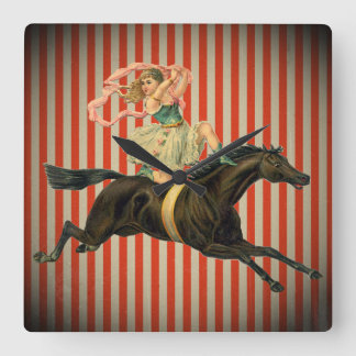 Cuadrado acróbata de circo vintage y reloj de caballo