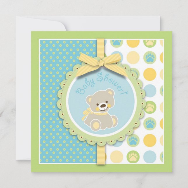 Cuadrado agradable de la invitación del oso (Anverso)