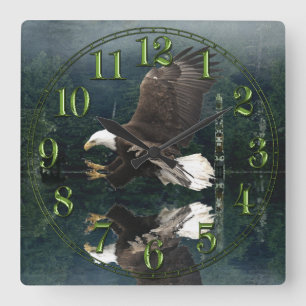 Cuadrado Águila, tótem y reloj de arte de fantasía forestal