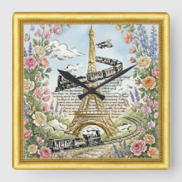 Cuadrado Ama Reloj de París, Torre Eiffel, Arte Francés