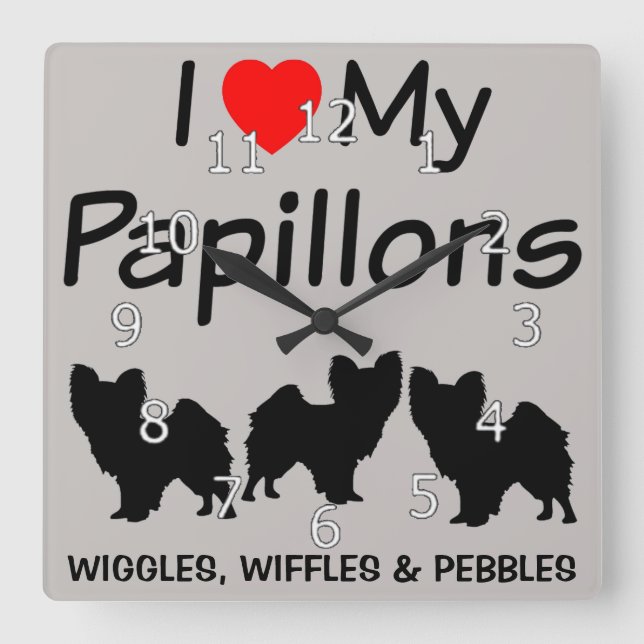 Cuadrado Amo mi reloj de tres perros de Papillon (Anverso)
