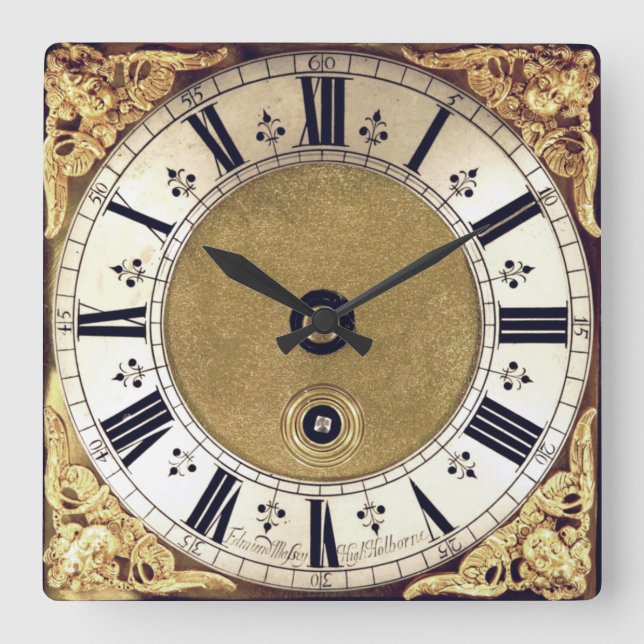 Cuadrado Antiguo aspecto dorado Reloj de números romanos (Anverso)