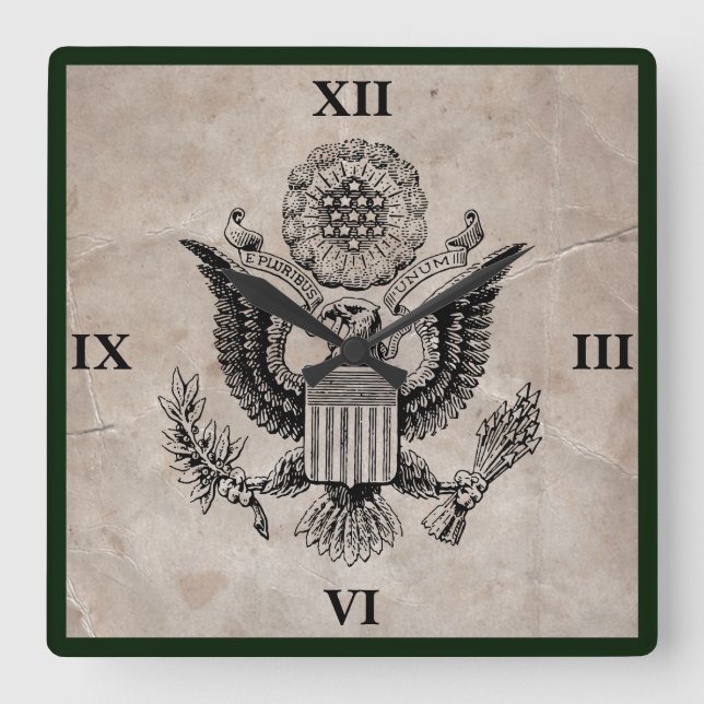 Cuadrado Antiguo reloj de escudo de armas americano de moda (Anverso)