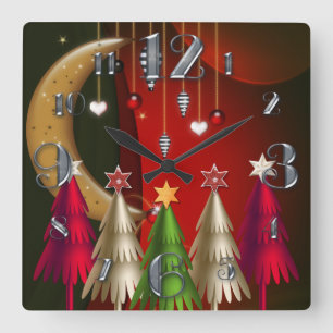 Cuadrado Árboles de navidad y reloj cuadrados de las