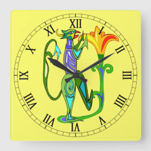 Cuadrado Arte egipcio con el reloj del número romano de la