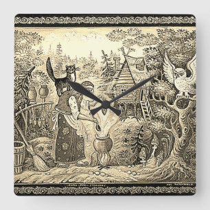CUADRADO BABA JAGA RUSO FOLKLORE SQUARE WALL RELOJ