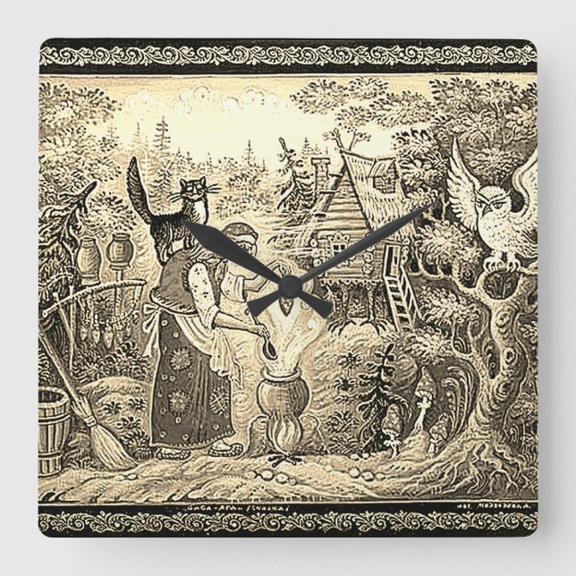 CUADRADO BABA JAGA RUSO FOLKLORE SQUARE WALL RELOJ (Anverso)