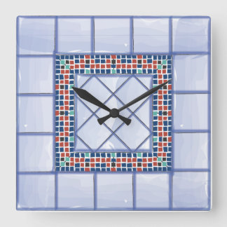 Cuadrado Baldosas azules y reloj de mosaicos