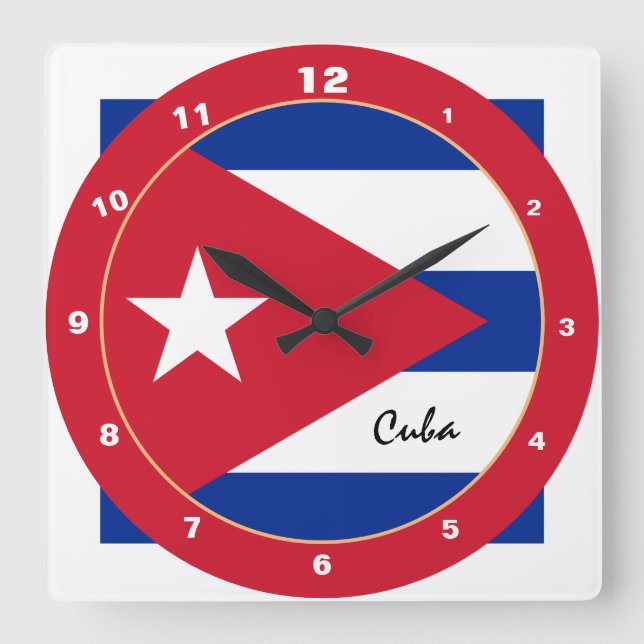 Cuadrado Bandera cubana y reloj de moda y diseño de moda (Anverso)