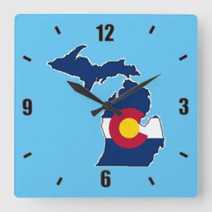 Cuadrado Bandera de Colorado Michigan contorno reloj cuadra