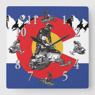 Cuadrado Bandera de Colorado: Reloj para motos de nieve