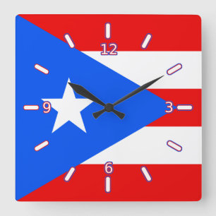 Cuadrado Bandera del reloj de Puerto Rico (con números)