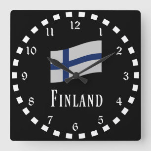 Cuadrado Bandera del reloj redondo de Finlandia