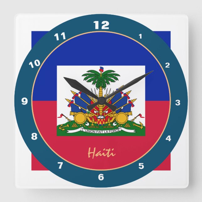 Cuadrado Bandera haitiana y reloj de moda y diseño de Haití (Anverso)