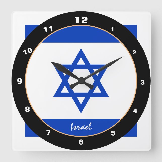 Cuadrado Bandera israelí y reloj de moda/diseño de moda isr (Anverso)