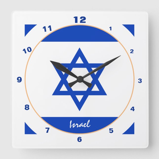 Cuadrado Bandera israelí y reloj de moda/diseño de moda isr (Anverso)
