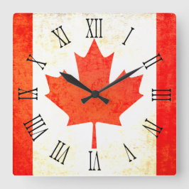 Cuadrado Bandera romana de la hoja de arce canadiense reloj