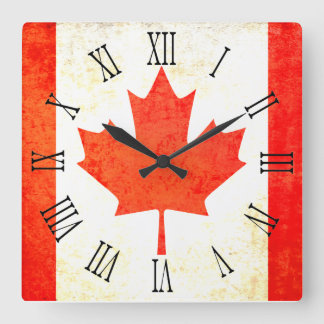 Cuadrado Bandera romana de la hoja de arce canadiense reloj