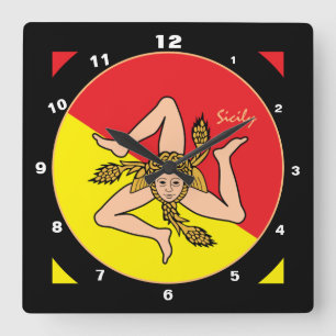 Cuadrado Bandera siciliana, reloj sicilia de moda y diseño
