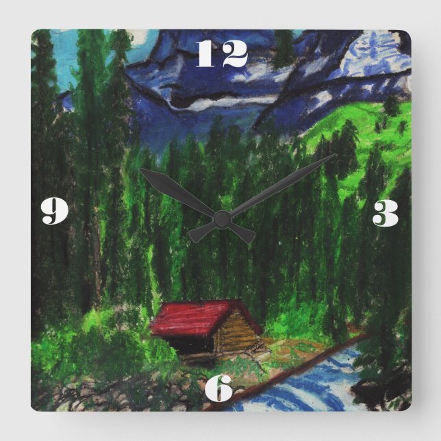Cuadrado CABINA EN EL reloj DE MADERA (Anverso)