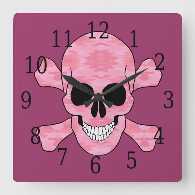 Cuadrado Calavera De Camuflaje Rosa Y Reloj De Los Huesos C (Anverso)