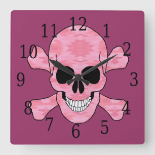 Cuadrado Calavera De Camuflaje Rosa Y Reloj De Los Huesos C