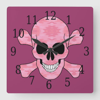 Cuadrado Calavera De Camuflaje Rosa Y Reloj De Los Huesos C