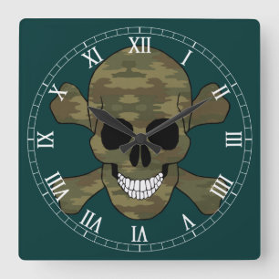 Cuadrado Calavera De Camuflaje Y Reloj Número Romano De Hue