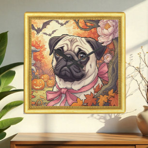 Cuadrado Casa de Pug, Arte Nuovo de Halloween, Reloj enmarc