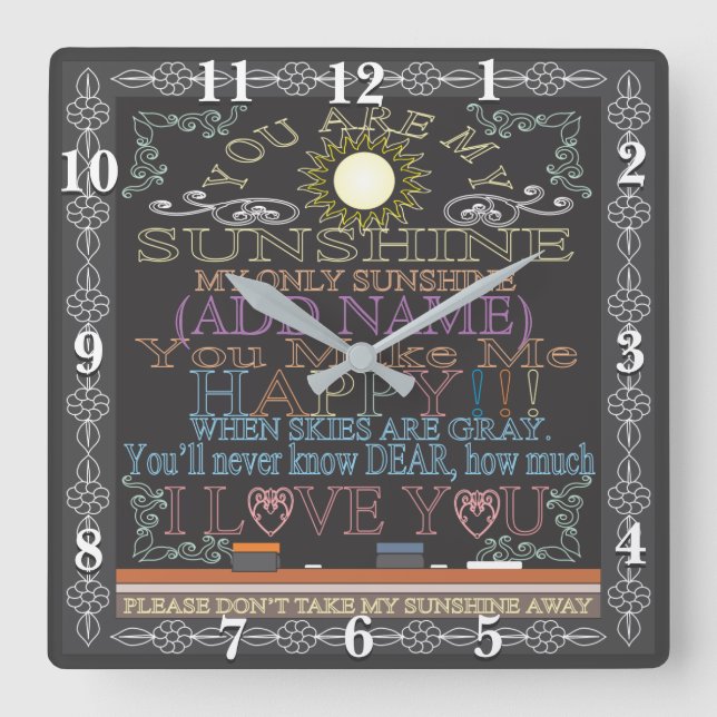 Cuadrado Chalkboard Retro Eres Mi Reloj Sunshine (Anverso)