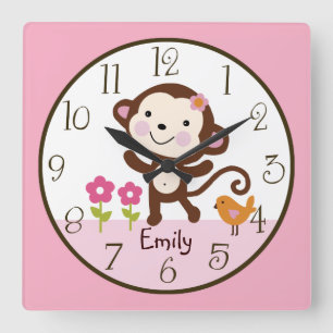 Cuadrado Chica de la jungla Mono niño bebé reloj de guarder