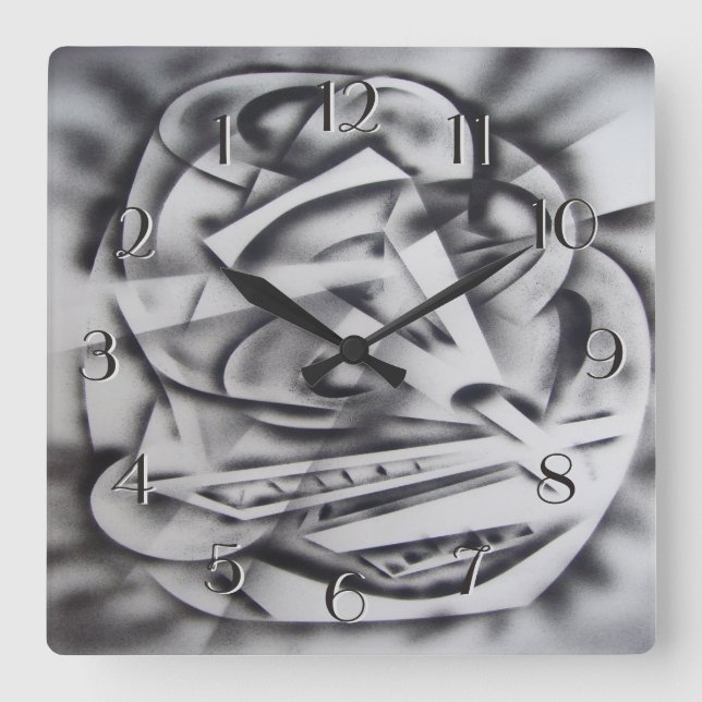 Cuadrado Ciudad en reposo Reloj atrasado Negro y Blanco (Anverso)