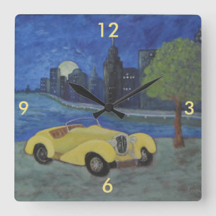 Cuadrado Coche En El Reloj Del Muro De La Ciudad