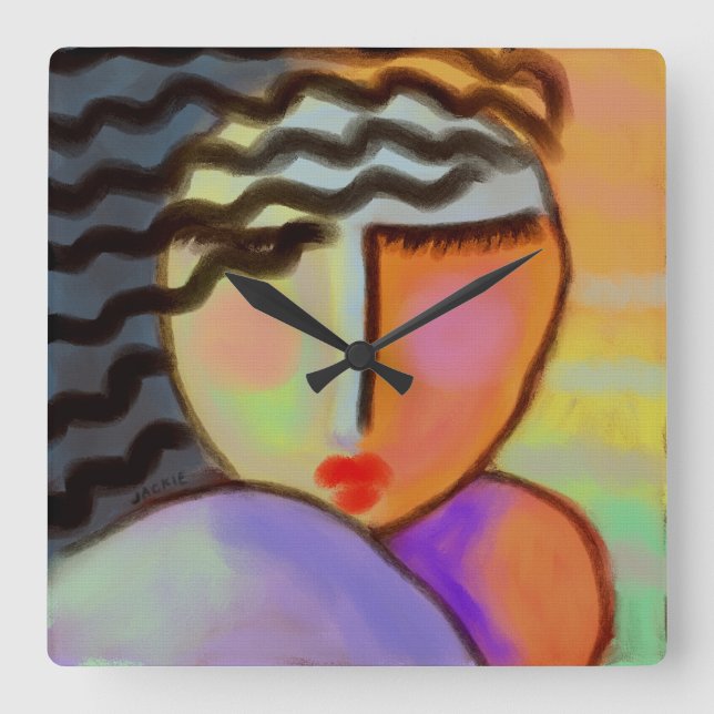 Cuadrado Colorido Abstracto Pintura Gran Reloj (Anverso)