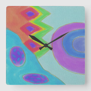 Cuadrado Colorido Abstracto Pintura Gran Reloj