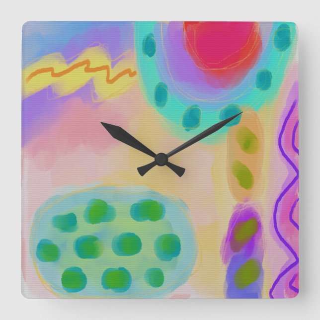 Cuadrado Colorido Abstracto Pintura Gran Reloj (Anverso)