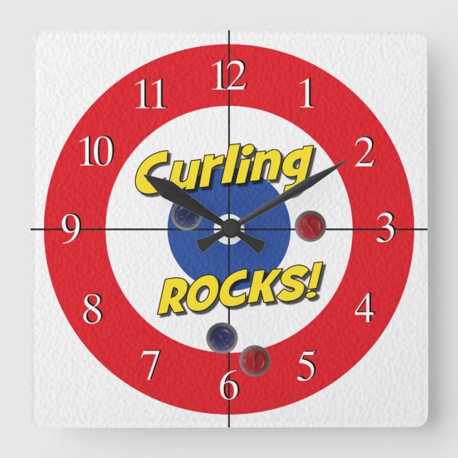 Cuadrado "¡Curando ROCAS!" Reloj de Curler - (rojo) (Anverso)