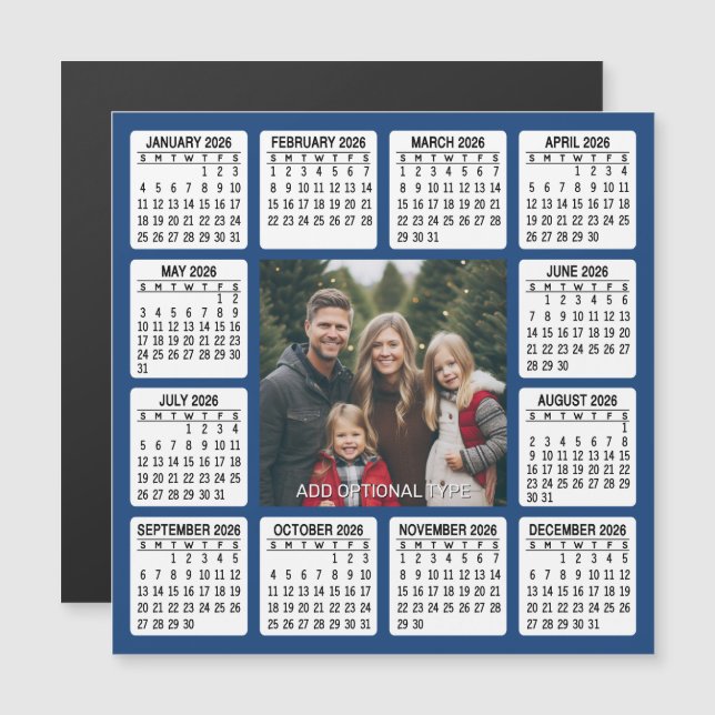Cuadrado de calendario magnético con foto (Anverso/Reverso)