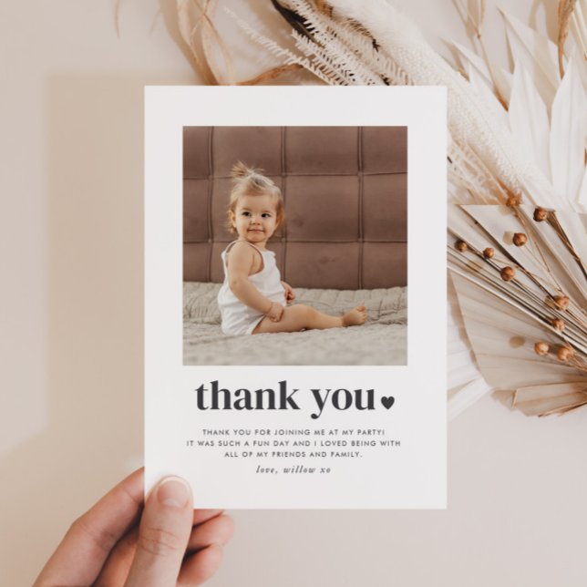 Cuadrado de dos corazones Foto agradecimiento cump (Zazzle Two Heart Square Photo 2nd Birthday Thank You)