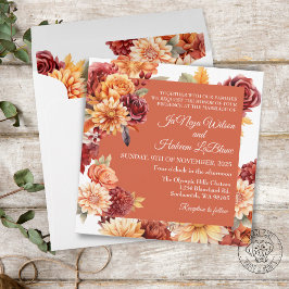 Cuadrado de invitación a la boda floral de otoño