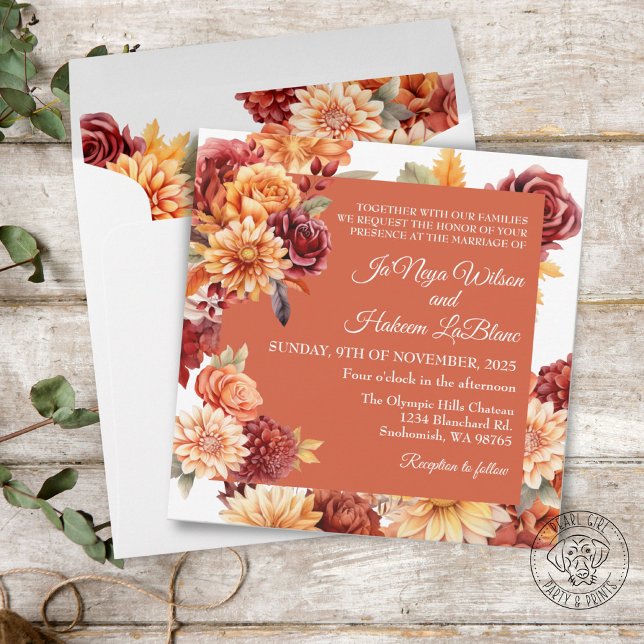 Cuadrado de invitación a la boda floral de otoño (Subido por el creador)
