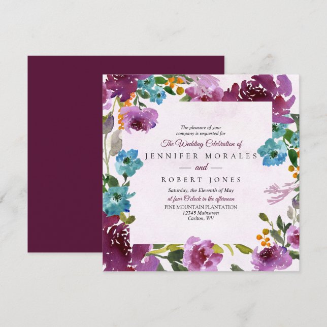 Cuadrado de la invitación de la boda de la (Anverso / Reverso)