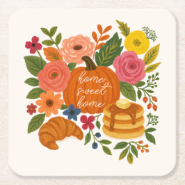 Cuadrado De Papel Calabaza Floral Hogar Dulce Hogar Posavasos Otoño
