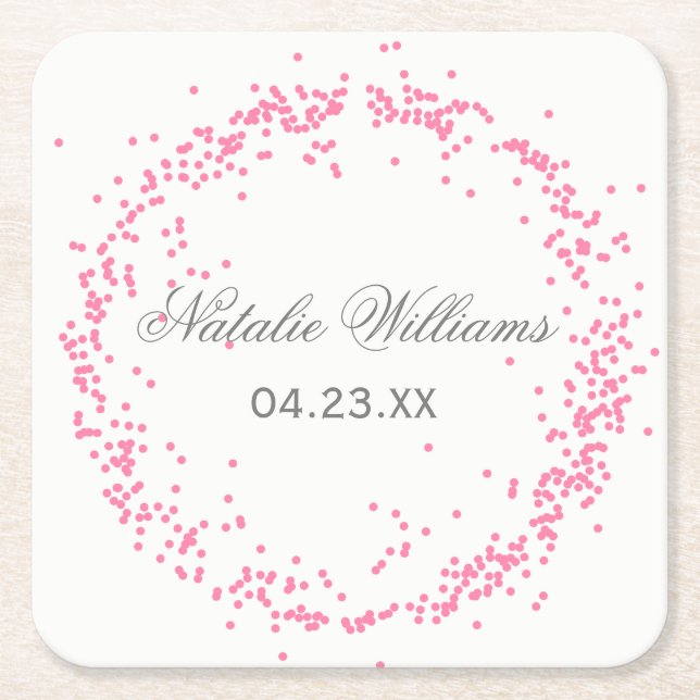 Cuadrado De Papel Confeti Rosa - Posavasos Personalizado (Anverso)