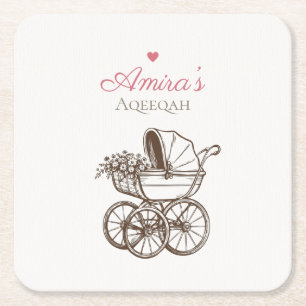 Cuadrado De Papel Elegantes Posavasos Aqiqah Rosa Carruaje Vintage d