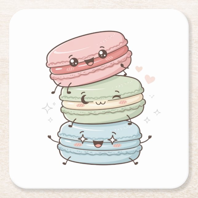 Cuadrado De Papel Macaron Dulces Kawaii Posavasos (Anverso)