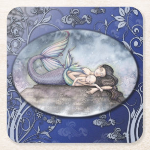 Cuadrado De Papel Mermaid Madre y Bebé Baby Shower Posavasos