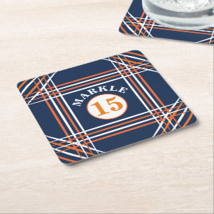 Cuadrado De Papel Posavasos azul y naranja inspirado en deportes